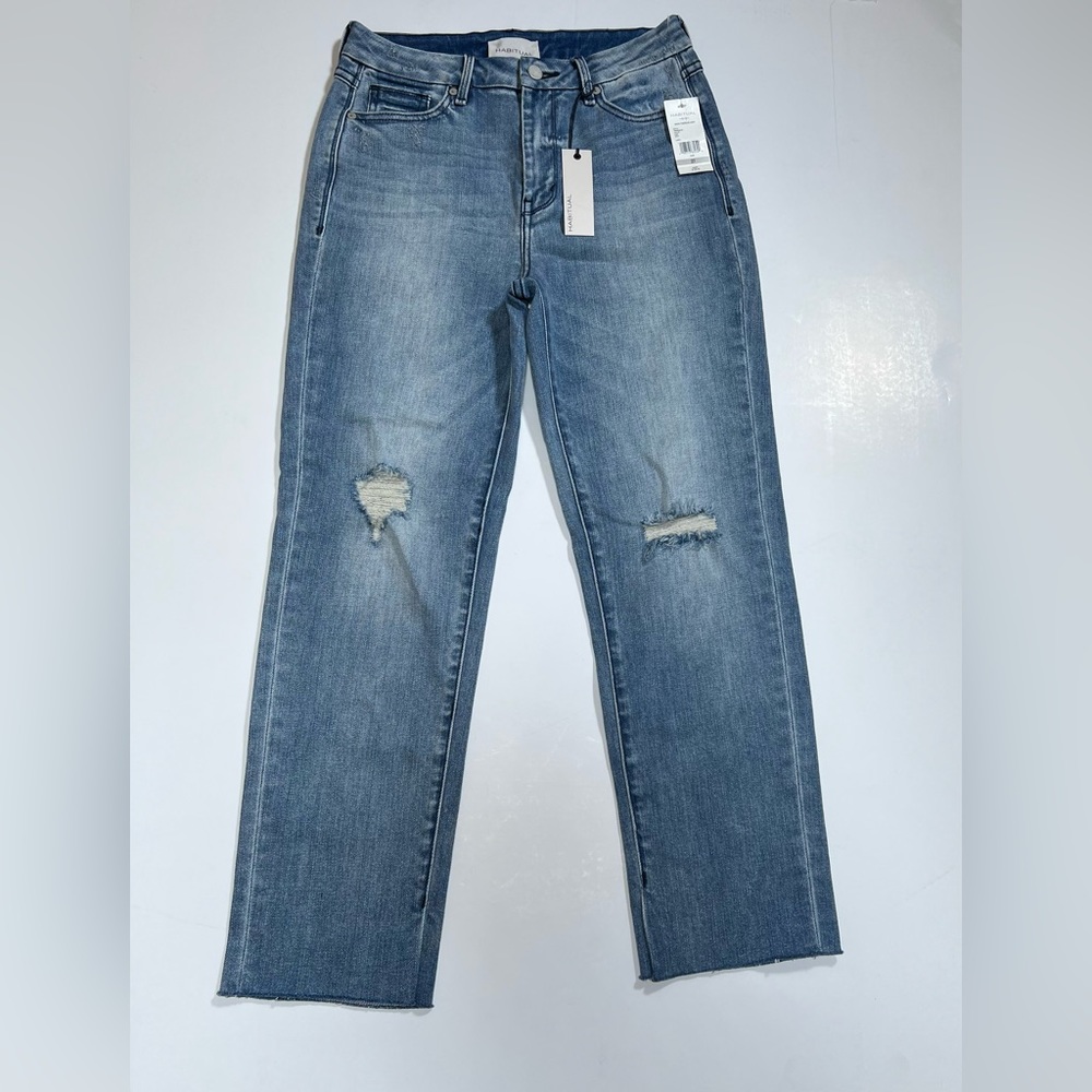 Habitual Pace High Rise Slim Straight Jeans 27 Light Wash Cropped Slit Hem - Picture 4 of 16